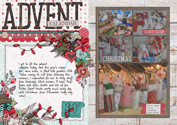 document christmas, december daily album, digital scrapbook layout, misty hilltops designs