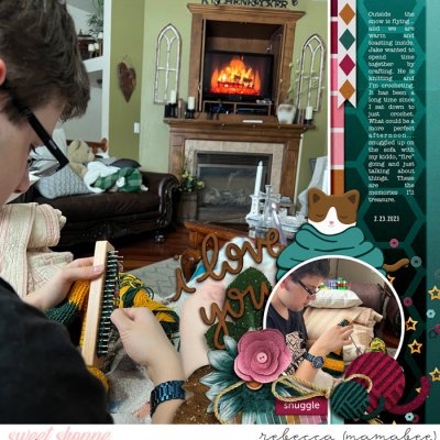 knitting in front of the "fire"