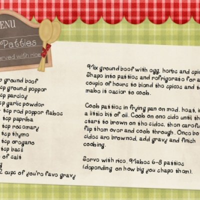 Recipe card - Beef Patties w/gravy and rice