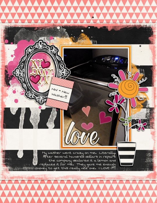 #11 RECIPE:  STRIPED PAPER, LARGE MONOGRAM, FLOWERS, ONE PHOTO, PAINT SPLAT