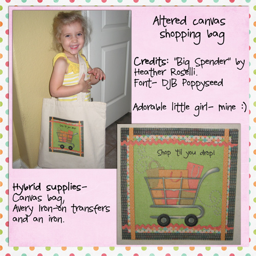 Altered canvas shopping bag