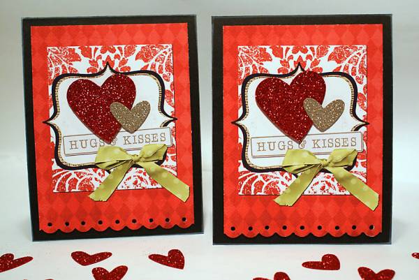 hugs & kisses glitter heart card