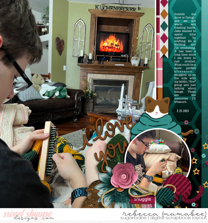 knitting in front of the "fire"