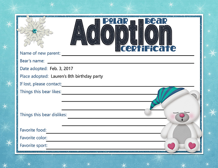 Polar Bear Adoption Certificate