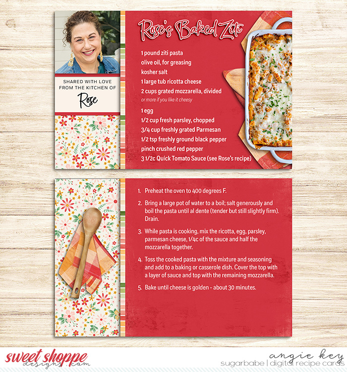 Recipe Cards: Rose's Baked Ziti