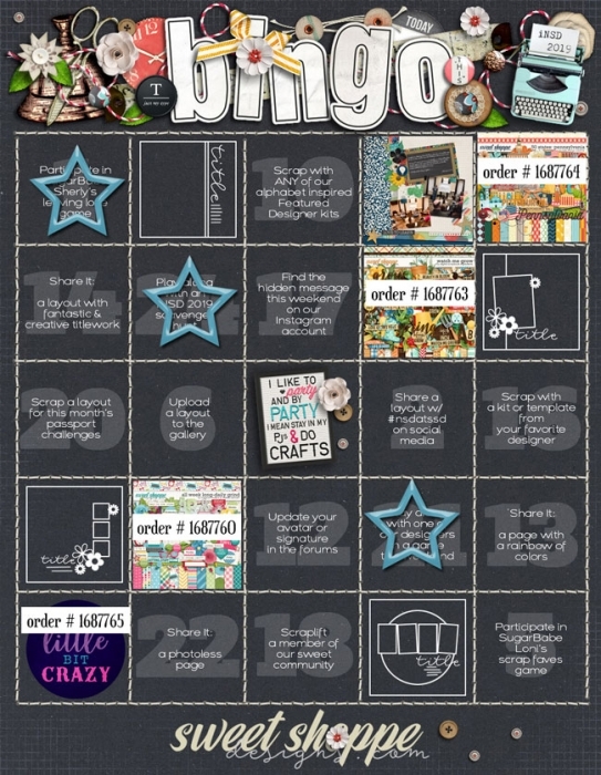 iNSD 2019 Bingo Card - Diagonal Row Complete